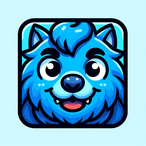 Perfectly square bright blue werevolf head with cute happy face. Cartoon style. Spooky art style. Simple vector style.