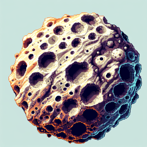 pixelart. asteroid with craters. subtle shading..
Single Game Texture. In-Game asset. 2d. Blank background. High contrast. No shadows.