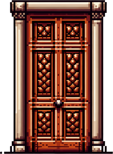8 bit image 2d brown classic old door with beehive pattern.
Single Game Texture.  In-Game asset.  2d.  Blank background.  High contrast.  No shadows