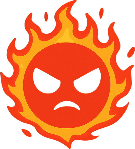 make a red firey circle with black eyes that are mad and no mouth.
In-Game asset.  2d.  High contrast.  No shadows