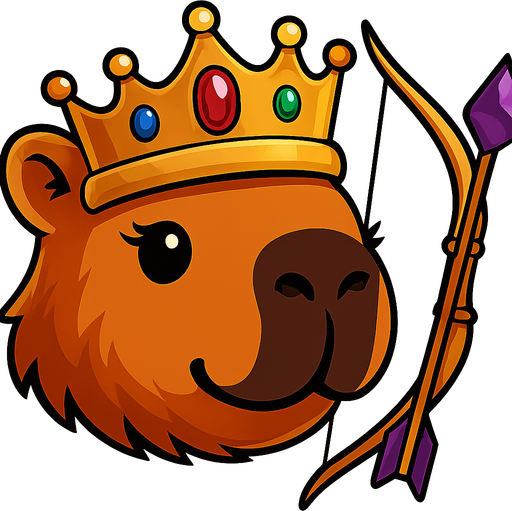 Quitale la resortera y el casco. Añadele una corona de reina con gemas. Añade tambein un arco dorado y una fleca con una punta morada brillante. Dame la imagen sin fondo. Ponle pestañas pequeñas en los ojos.