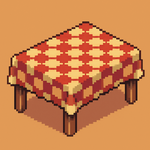 Una mesa con una funda estilo retro , pixelart.
In-Game asset.  2d.  High contrast.  No shadows