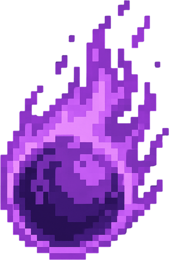 High quality 2D pixel art purple fire ball.
In-Game asset.  2d.  High contrast.  No shadows