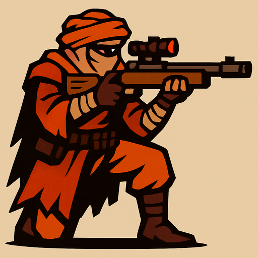 Çöl haydut sniper.
In-Game asset.  2d.  High contrast.  No shadows