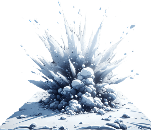 разлетелся снег, мультяшный.
Single Game Texture.  In-Game asset.  2d.  Blank background.  High contrast.  No shadows
