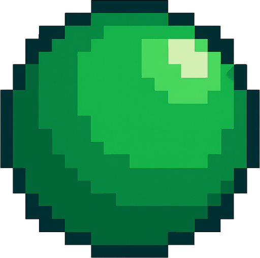 Bir top pixel art yeşil renkli.
In-Game asset.  2d.  High contrast.  No shadows