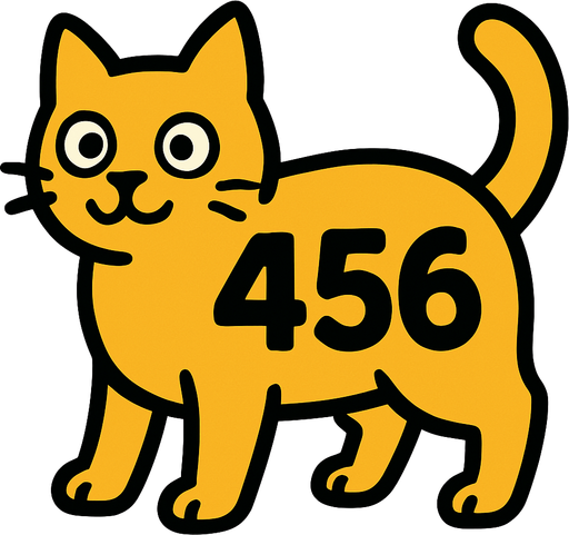 Cat with 456 written on its back.
In-Game asset.  2d.  High contrast.  No shadows