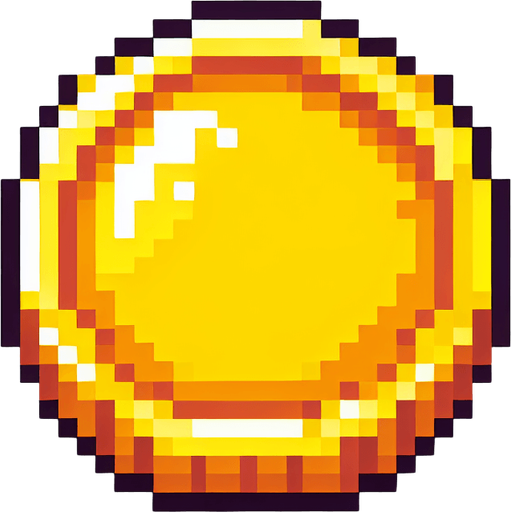 simple pixel art coin and yellow.
Single Game Texture. In-Game asset. 2d. Blank background. High contrast. No shadows.