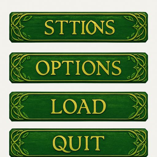 LOTR style buttons with more green color. 1600x230.
In-Game asset.  2d.  High contrast.  No shadows