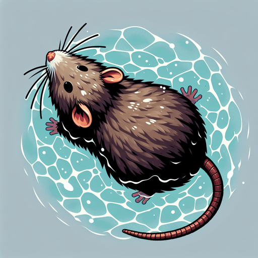 Water rat swimming top down view.
Single Game Texture.  In-Game asset.  2d.  Blank background.  High contrast.  No shadows