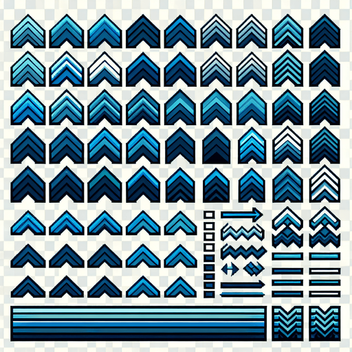 A sprite sheet of blue nested chevrons.
Single Game Texture. In-Game asset. 2d. Blank background. High contrast. No shadows.