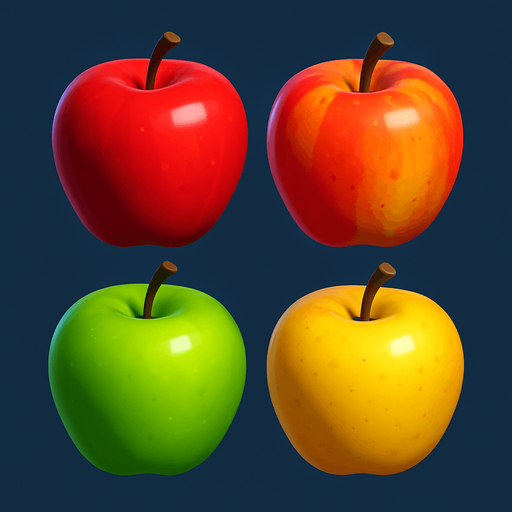 Pack of different apples.
In-Game asset.  High contrast.  No shadows. 3D