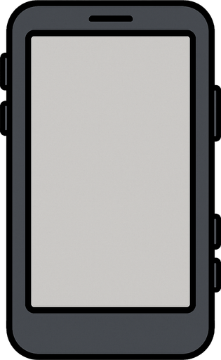 2d phone for mobile games. modern phone. looks good but phone is one color, phone's screen one color. Let it be completely 2-dimensional and not look like 3-dimensional. There should be a mute button and small volume up and down and hang up buttons on the sides of the phone..
In-Game asset.  2d.  High contrast.  No shadows - Fill the entire screen with a light gray color. - The outer cover color of the phone should be dark gray.