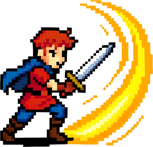2d hero swordsman pixel sprite. sending shockwaves.
In-Game asset.  2d.  High contrast.  No shadows
