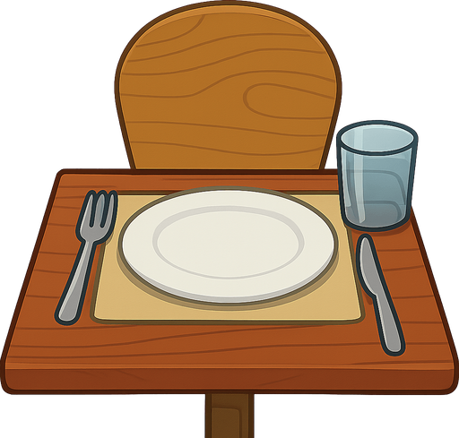 on empty table in resteurant. No background. Transparent background. Blank background. No shadows. 2d. In-Game asset. flat
