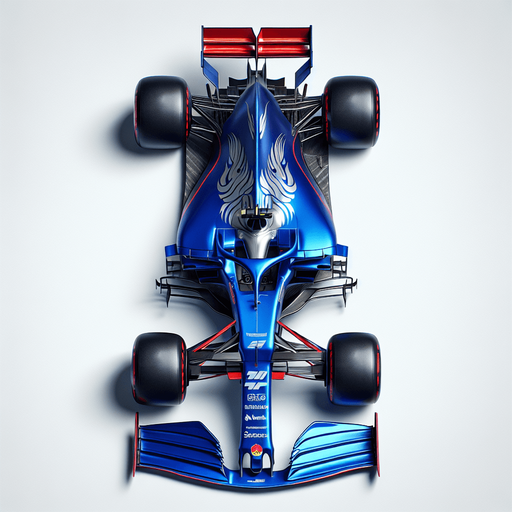 RedBull F1 race car. Top view. Royalblue body with Shinyred lines on sides. Silver bull-body. Silver ,,BlueBull" sponsors..
Single Game Texture. In-Game asset. 2d. Blank background. High contrast. No shadows.