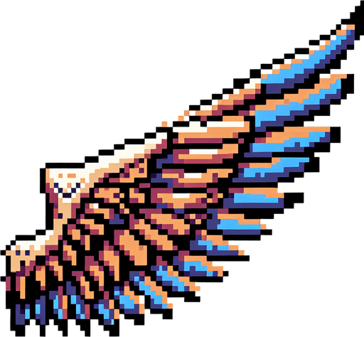 8-bit. cartoon. pigeon wing. seen from the side. in game assset. Single Game Texture. In-Game asset. 2d. Blank background. High contrast. No shadows.