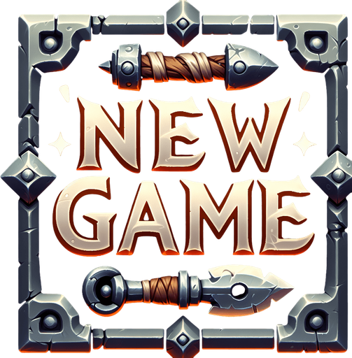 Надпись New Game в кузнечном и фентезийном стиле.
Single Game Texture. In-Game asset. 2d. Blank background. High contrast. No shadows.