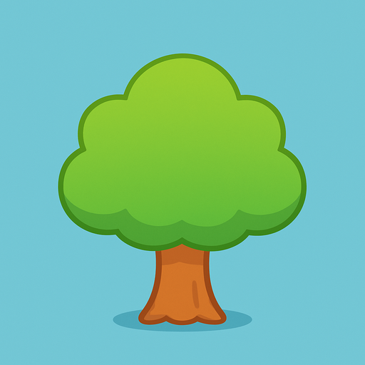 a single simple kawaii tree without outlines and no face, for a non-distracting game background.
In-Game asset.  2d.  High contrast.  No shadows