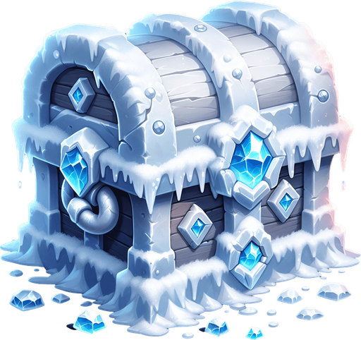 icy treasure chest

Single Game Texture. In-Game asset. 2d. Blank background. High contrast. No shadows.