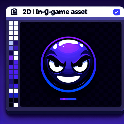 an evil looking emoji. purple and blue colors..
Single Game Texture. In-Game asset. 2d. Blank background. High contrast. No shadows.