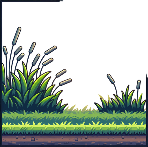 Grass and reeds foreground layer for endless runner.
Single Game Texture. In-Game asset. 2d. Blank background. High contrast. No shadows.