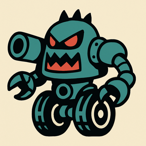 A robot enemy that travels on wheels.
In-Game asset.  2d.  High contrast.  No shadows