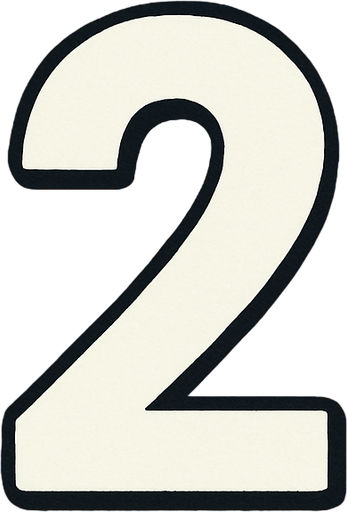 Rectangular card numbered 2, with a white border around it and a blue background..
In-Game asset.  2d.  High contrast.  No shadows