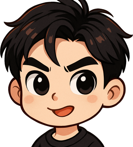 Make him in cartoon chibi style, retains his key facial features such as his strong jaw, straight and marked eyebrows, oval face with a mischievous expression like that of a friendly and curious child.