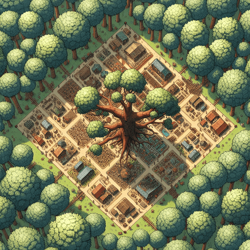 From the vantage point of a lofty tree branch, the world unfolds in a panoramic display of nature and human activity..
Single Game Texture. In-Game asset. 2d. Blank background. High contrast. No shadows.