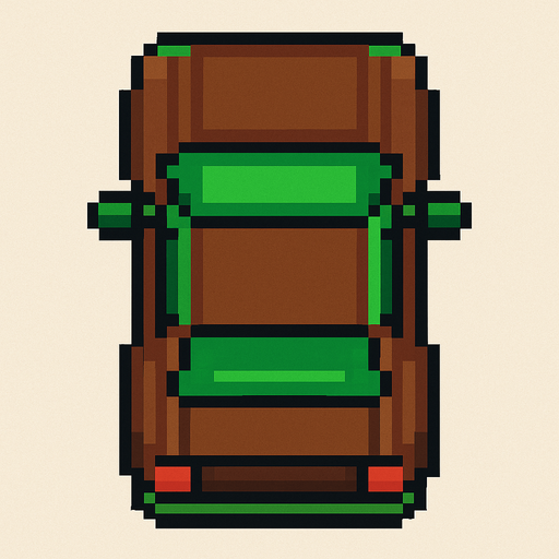 Draw 2d pixel car top view brown+green.
In-Game asset.  2d.  High contrast.  No shadows