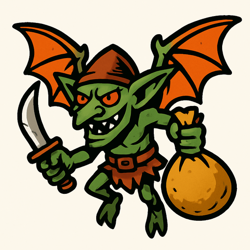 uçan goblin yağmacı.
In-Game asset.  2d.  High contrast.  No shadows