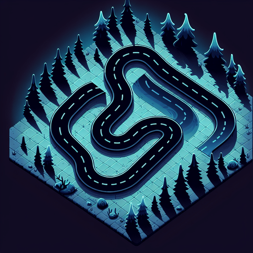 A cartoon spooky night road from above.
Single Game Texture. In-Game asset. 2d. Blank background. High contrast. No shadows.