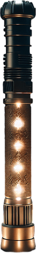standing Lightsaber handle with led light and brown grip in vertically view.