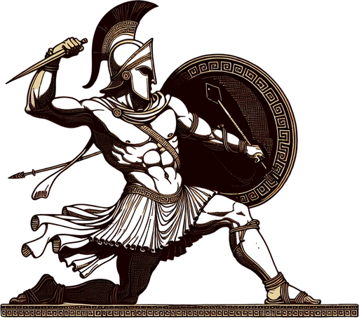 An animated image of an aggressive ancient greek warrior.
Single Game Texture. In-Game asset. 2d. Blank background. High contrast. No shadows.