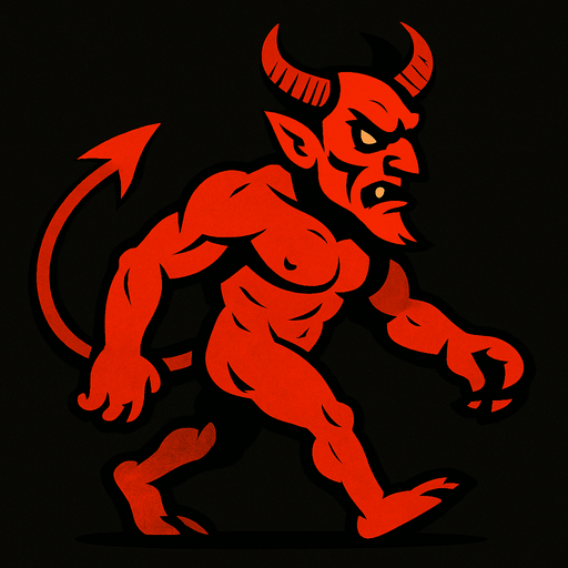 sağdan sola yürüyen bir  cehennem şeytanı.
In-Game asset.  2d.  High contrast.  No shadows