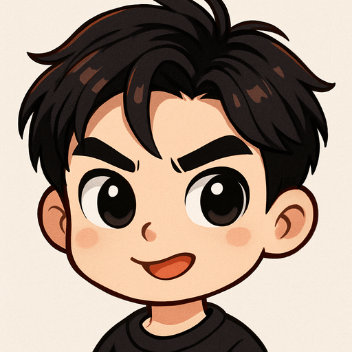 Make him in cartoon chibi style, retains his key facial features such as his strong jaw, straight and marked eyebrows, oval face with a mischievous expression like that of a friendly and curious child.