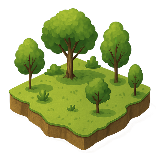 Un pedazo de tierra con árboles y formar de cuadrado y irregular