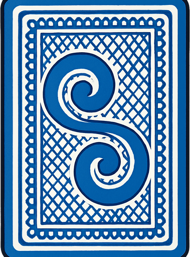 The back of a playing card. Blue pattern. Anime style..
In-Game asset.  2d.  High contrast.  No shadows