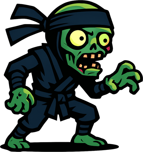 Ninja zombie.
In-Game asset.  2d.  High contrast.  No shadows