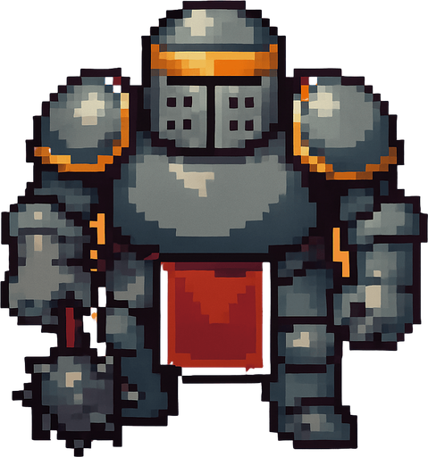 orta çağ ağır düşman pixel art.
In-Game asset.  2d.  High contrast.  No shadows
