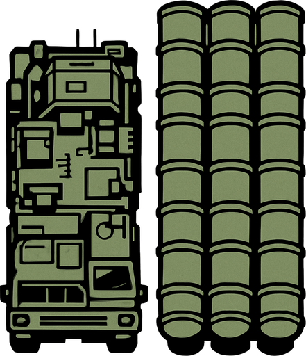 S-300 Anti Air system from the bird view.
In-Game asset.  2d.  High contrast.  No shadows