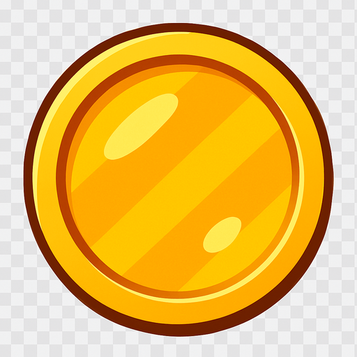 Gold coin up view tranparent.
In-Game asset.  2d.  High contrast.  No shadows no text