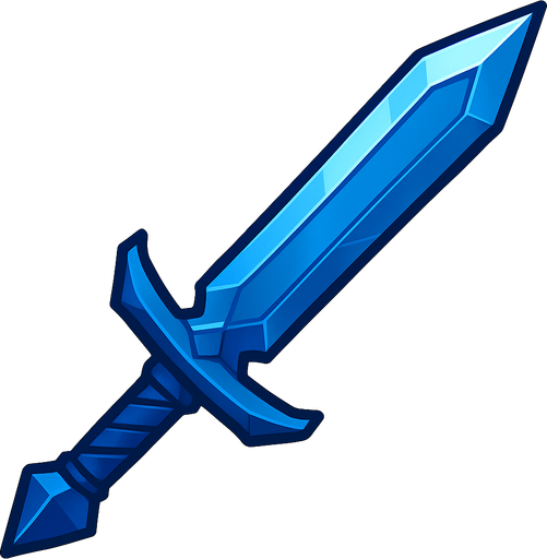 Sharp blue sword.
In-Game asset.  2d.  High contrast.  No shadows