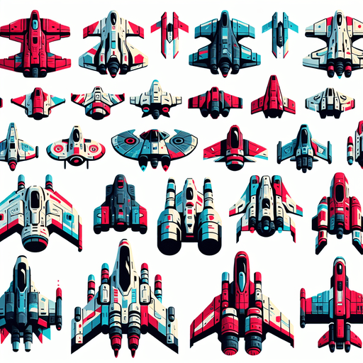 pack de starship, hero, nave espacial, de espalda, legendary galaxy starchip, colores vibrantes, colorida, colores rojo y balco, azul y blanco, negro y rojo, naves.
Single Game Texture. In-Game asset. 2d. Blank background. High contrast. No shadows.