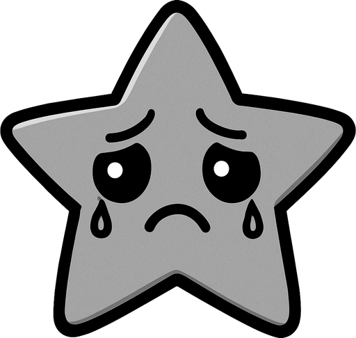 crea una estrella kawai deprimida y de color gris simple.
In-Game asset.  2d.  High contrast.  No shadows