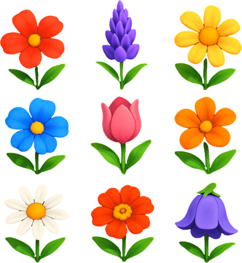 Pack of different flowers.
In-Game asset.  High contrast.  No shadows. 3D