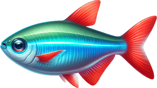 a realistic neonTetra.
Single Game Texture. In-Game asset. 2d. Blank background. High contrast. No shadows.