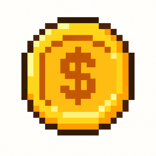 pixel coin.
In-Game asset.  2d.  High contrast.  No shadows