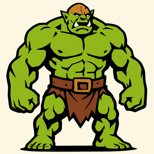Ogro músculoso y gigante.
In-Game asset.  2d.  High contrast.  No shadows